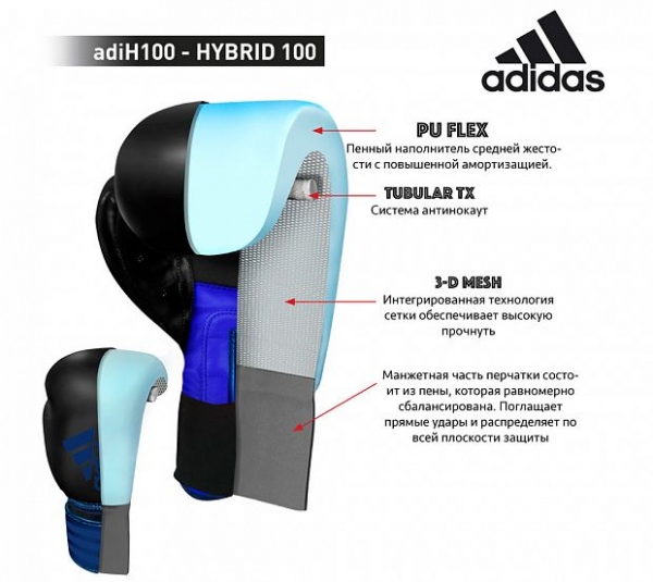 Купить в СПб Adidas, Перчатки боксерские Hubrid 100, арт.adiH100 (черно-красные)
